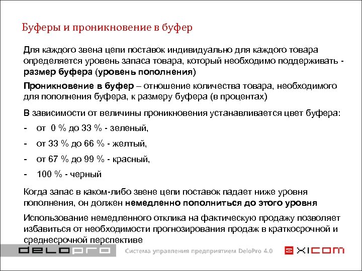 Буферы и проникновение в буфер Для каждого звена цепи поставок индивидуально для каждого товара