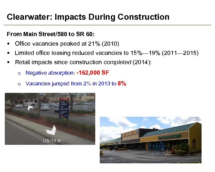 Clearwater: Impacts During Construction From Main Street/580 to SR 60: § Office vacancies peaked