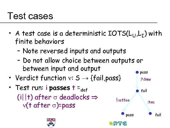 Test cases • A test case is a deterministic IOTS(LU, LI) with finite behaviors