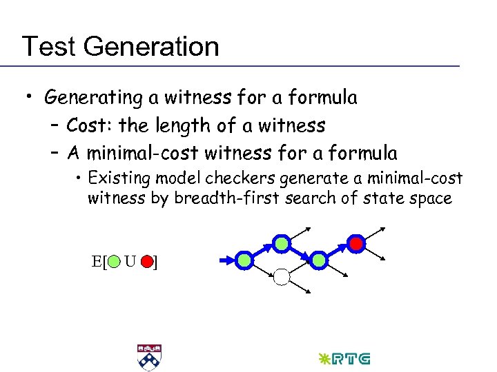 Test Generation • Generating a witness for a formula – Cost: the length of