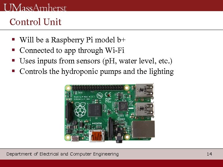 Control Unit Will be a Raspberry Pi model b+ Connected to app through Wi-Fi