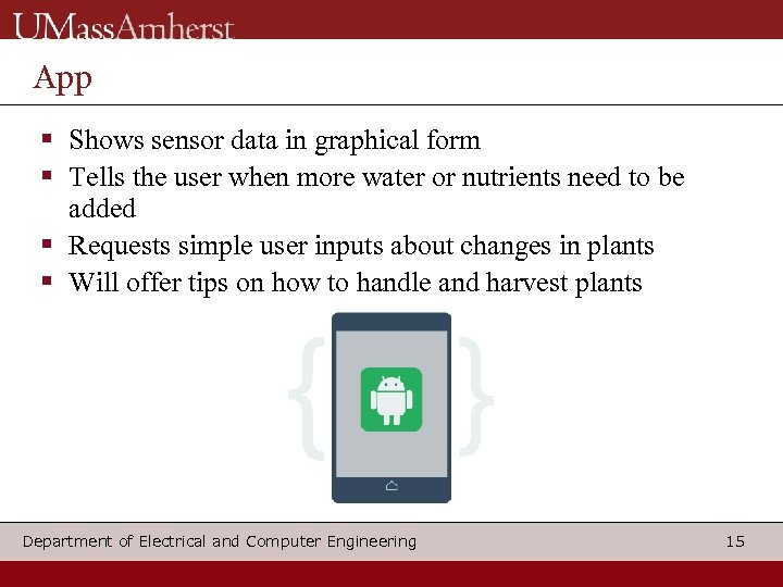 App Shows sensor data in graphical form Tells the user when more water or