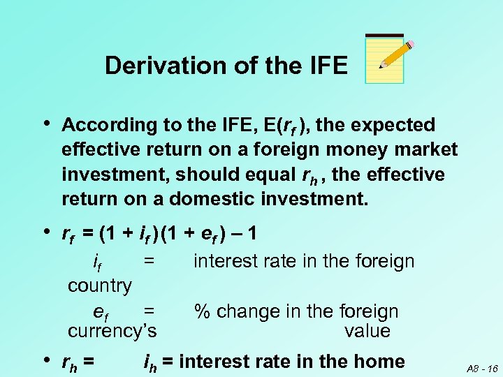 Derivation of the IFE • According to the IFE, E(rf ), the expected effective