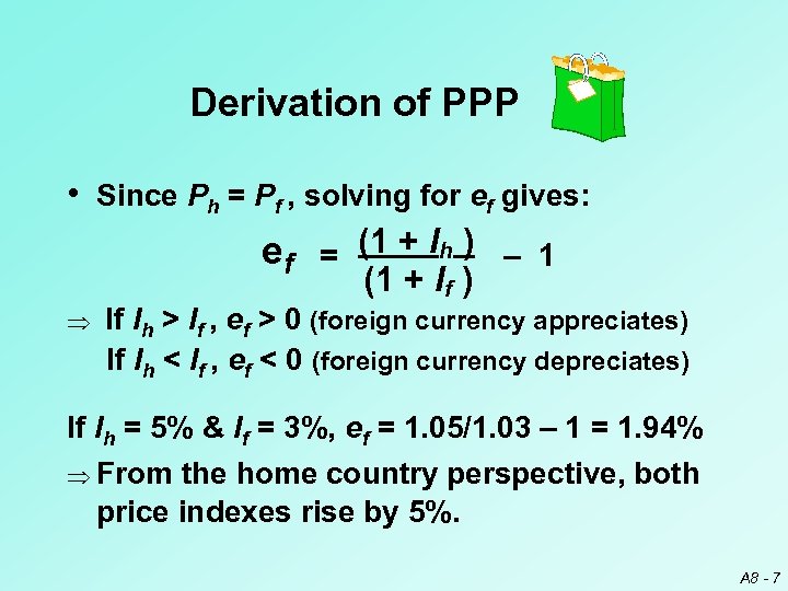 Derivation of PPP • Since Ph = Pf , solving for ef gives: ef