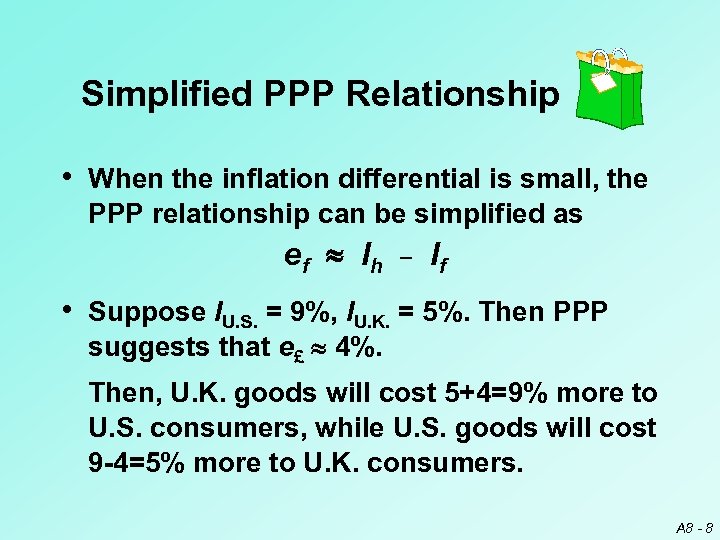 Simplified PPP Relationship • When the inflation differential is small, the PPP relationship can