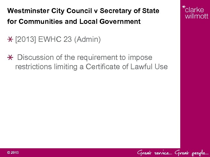 Westminster City Council v Secretary of State for Communities and Local Government [2013] EWHC