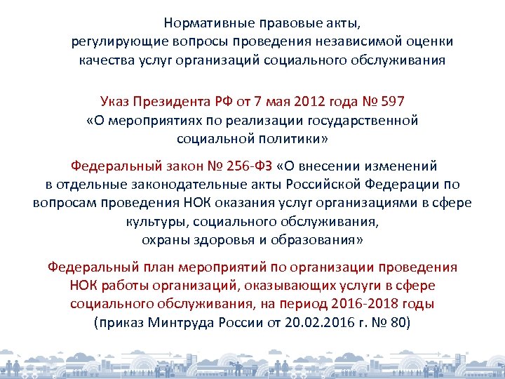 Нормативные правовые акты, регулирующие вопросы проведения независимой оценки качества услуг организаций социального обслуживания Указ
