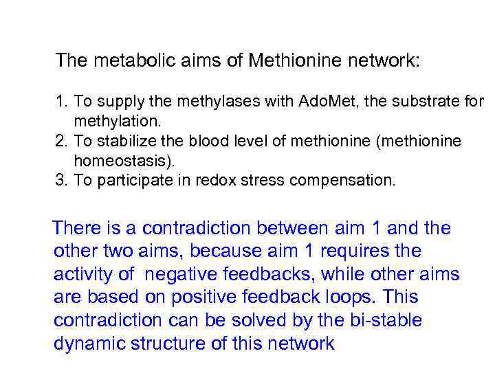 The metabolic aims of Methionine network: 1. To supply the methylases with Ado. Met,