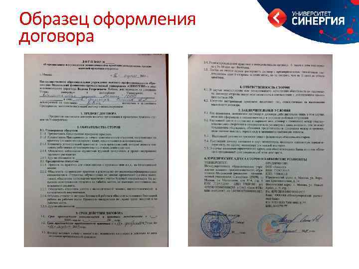 Образец оформления договора 