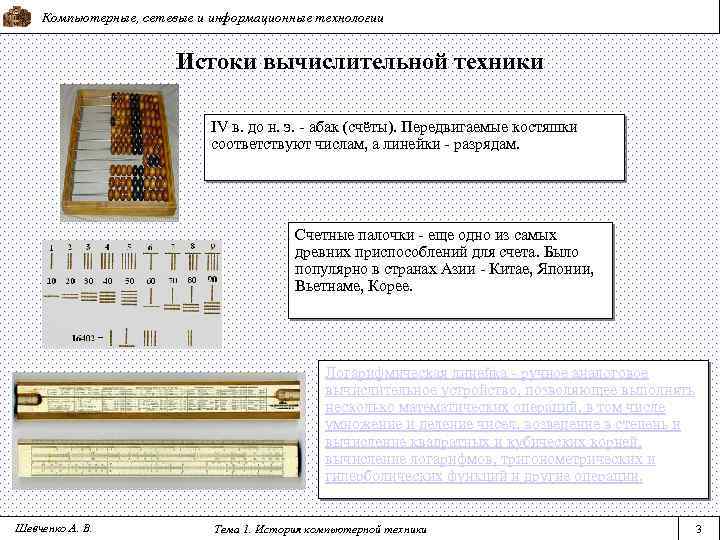Компьютерные, сетевые и информационные технологии Истоки вычислительной техники IV в. до н. э. -