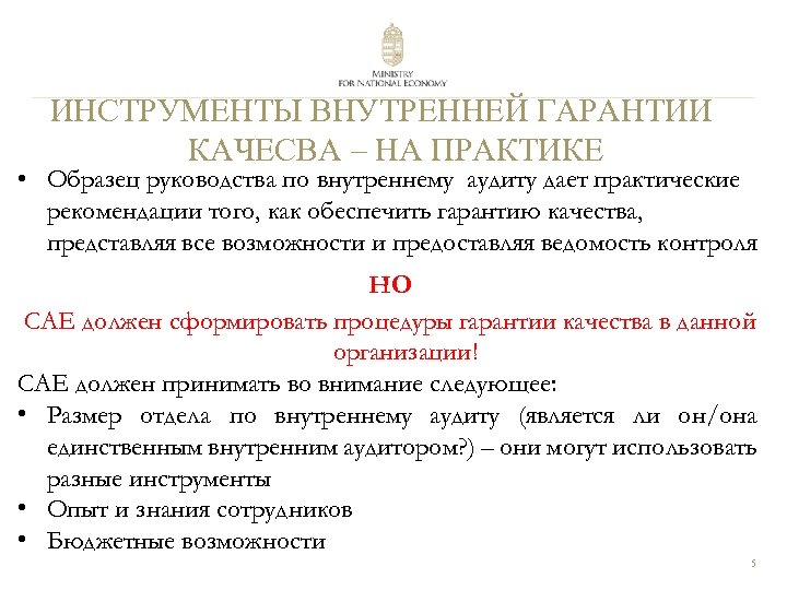 ИНСТРУМЕНТЫ ВНУТРЕННЕЙ ГАРАНТИИ КАЧЕСВА – НА ПРАКТИКЕ • Образец руководства по внутреннему аудиту дает