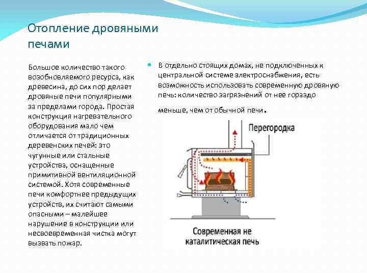 Отопление дровяными печами Большое количество такого возобновляемого ресурса, как древесина, до сих пор делает