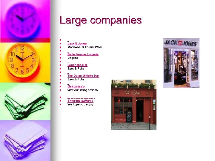 Large companies n n n Jack & Jones Menswear & Formal Wear n n