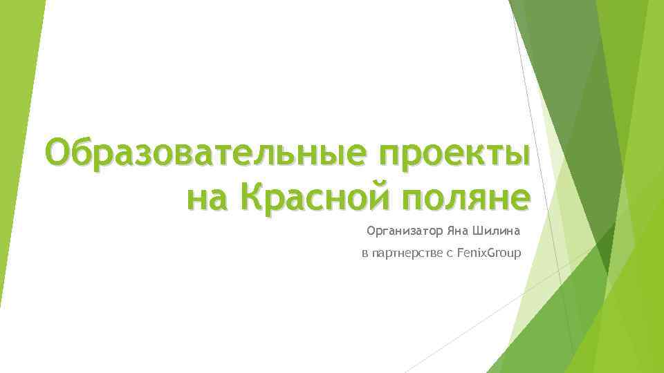 Образовательные проекты на Красной поляне Организатор Яна Шилина в партнерстве с Fenix. Group 