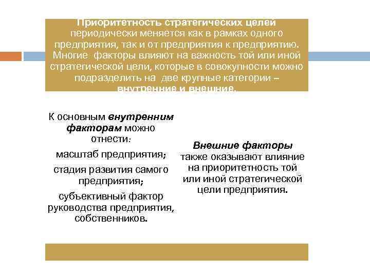 Приоритетность стратегических целей периодически меняется как в рамках одного предприятия, так и от предприятия