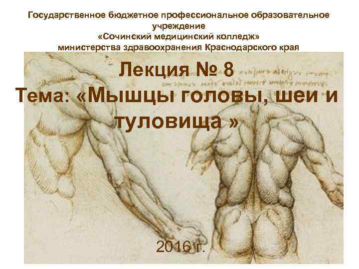 Государственное бюджетное профессиональное образовательное учреждение «Сочинский медицинский колледж» министерства здравоохранения Краснодарского края Лекция №