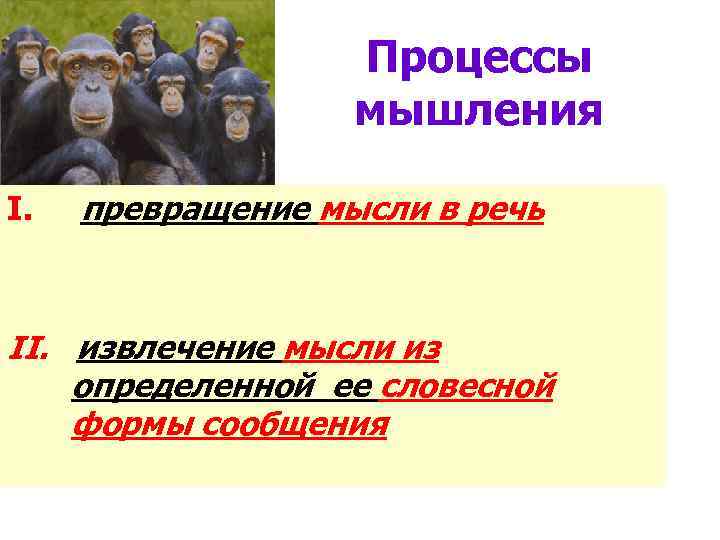 Процессы мышления I. превращение мысли в речь II. извлечение мысли из определенной ее словесной