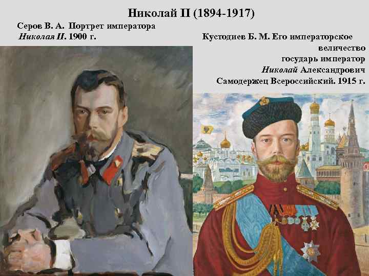 Николай II (1894 -1917) Серов В. А. Портрет императора Николая II. 1900 г. Кустодиев