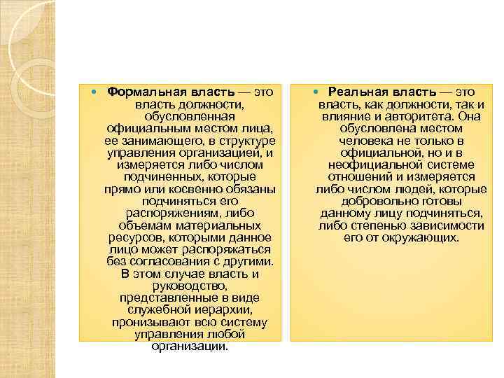  Формальная власть — это власть должности, обусловленная официальным местом лица, ее занимающего, в