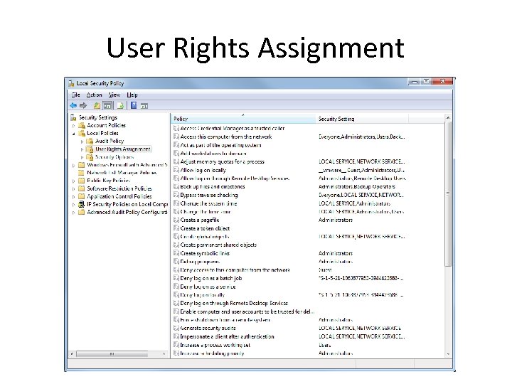 User Rights Assignment 