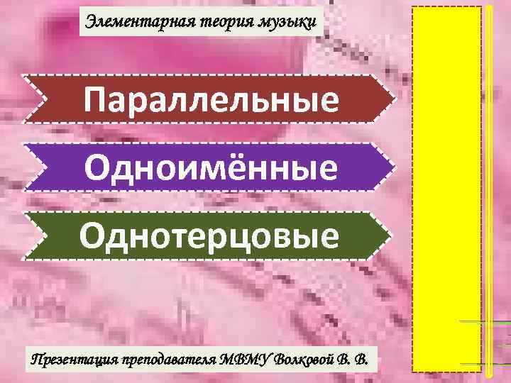 Элементарная теория музыки Параллельные Одноимённые Однотерцовые Презентация преподавателя МВМУ Волковой В. В. 