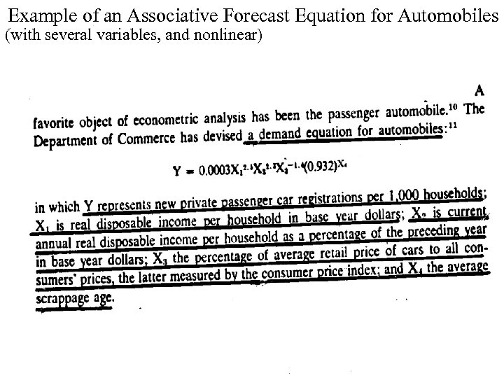 Example of an Associative Forecast Equation for Automobiles (with several variables, and nonlinear) 3