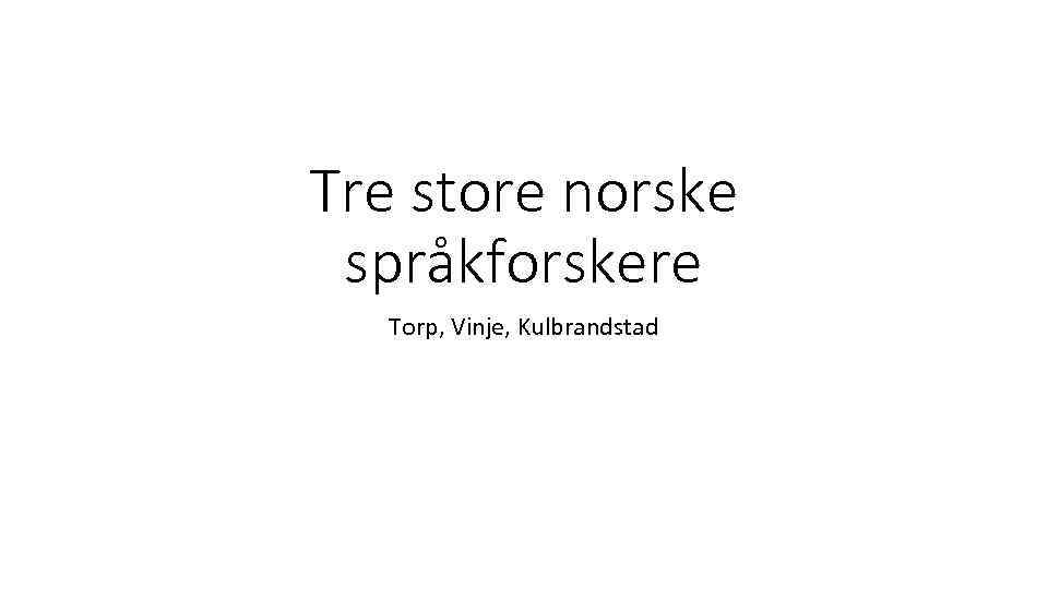 Tre store norske språkforskere Torp, Vinje, Kulbrandstad 