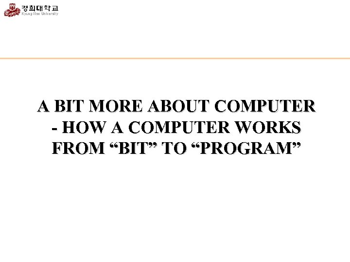 A BIT MORE ABOUT COMPUTER - HOW A COMPUTER WORKS FROM “BIT” TO “PROGRAM”