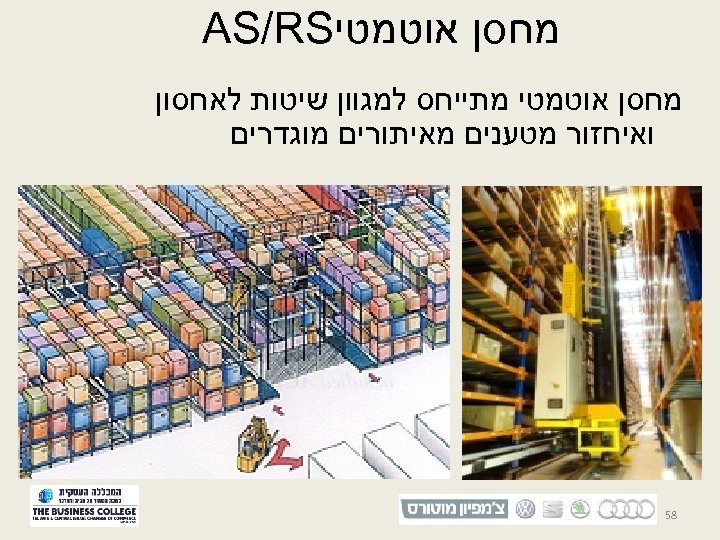  מחסן אוטמטי AS/RS מחסן אוטמטי מתייחס למגוון שיטות לאחסון ואיחזור מטענים מאיתורים מוגדרים