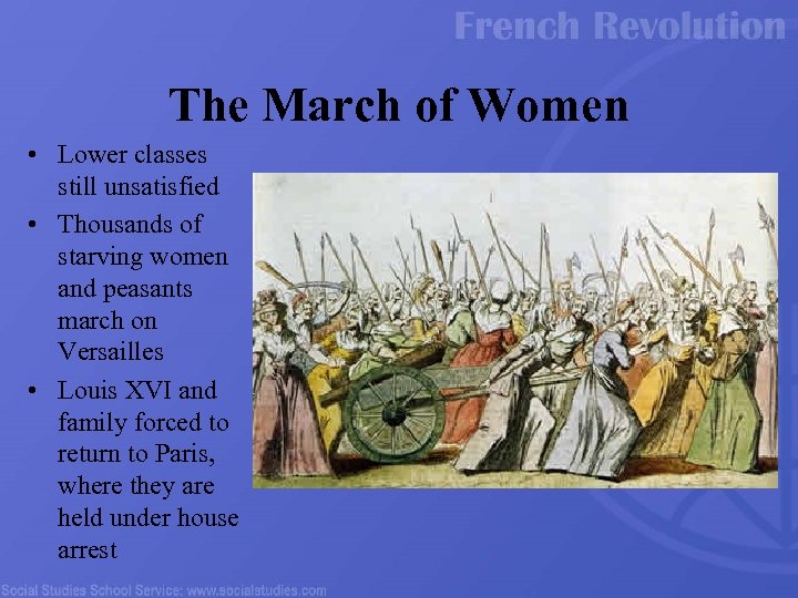 The March of Women • Lower classes still unsatisfied • Thousands of starving women