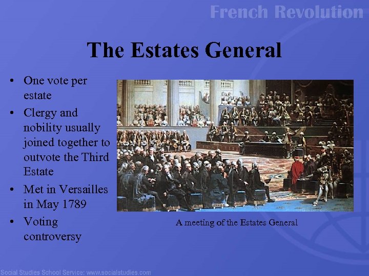 The Estates General • One vote per estate • Clergy and nobility usually joined