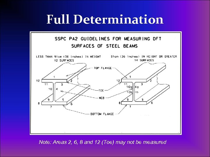 Full Determination Note: Areas 2, 6, 8 and 12 (Toe) may not be measured