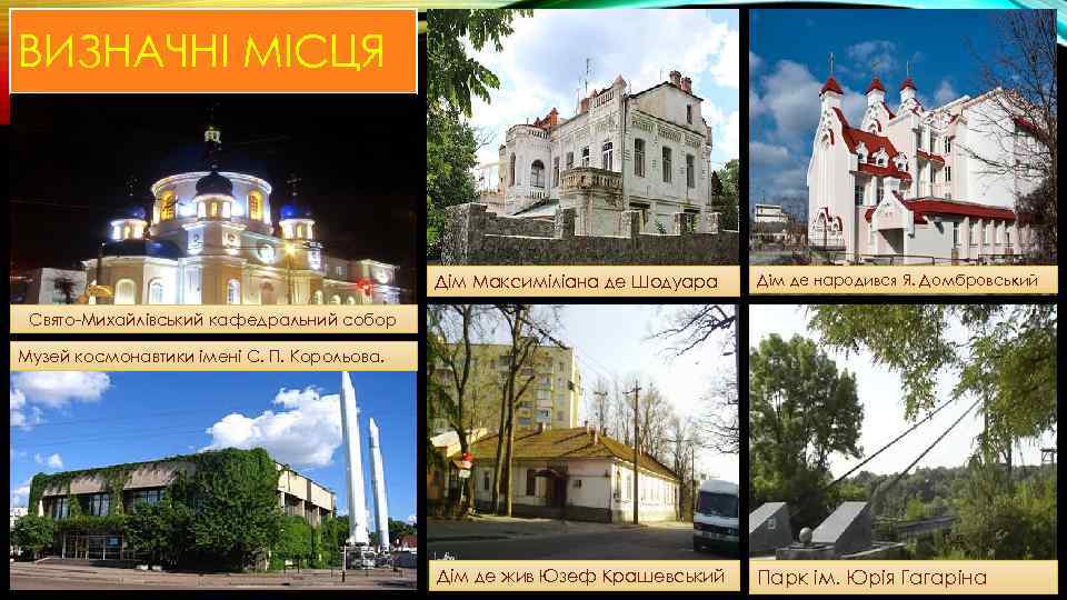 ВИЗНАЧНІ МІСЦЯ Дім Максиміліана де Шодуара Дім де народився Я. Домбровський Дім де жив