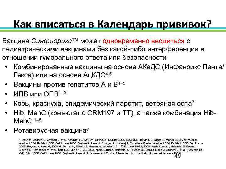 Как вписаться в Календарь прививок? Вакцина Синфлорикс™ может одновременно вводиться с педиатрическими вакцинами без