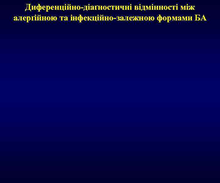 Диференційно-діаґностичні відмінності між алерґійною та інфекційно-залежною формами БА 