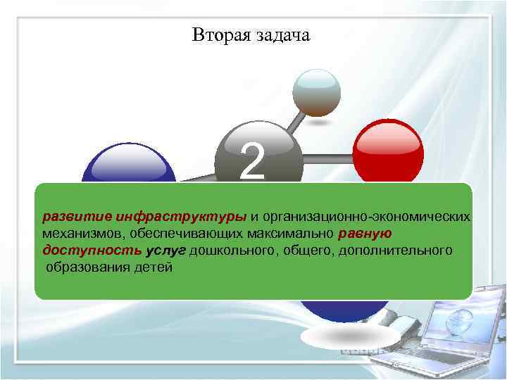 Вторая задача 2 развитие инфраструктуры и организационно-экономических механизмов, обеспечивающих максимально равную доступность услуг дошкольного,