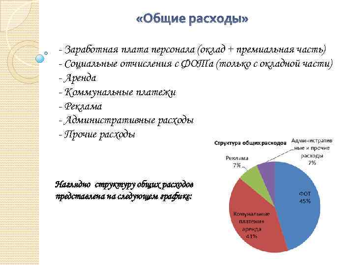  «Общие расходы» - Заработная плата персонала (оклад + премиальная часть) - Социальные отчисления