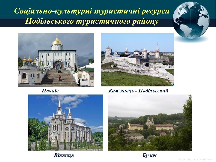 Соціально-культурні туристичні ресурси Подільського туристичного району Почаїв Вінниця Кам’янець - Подільський Бучач Pro. Power.