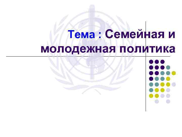 Тема : Семейная и молодежная политика 