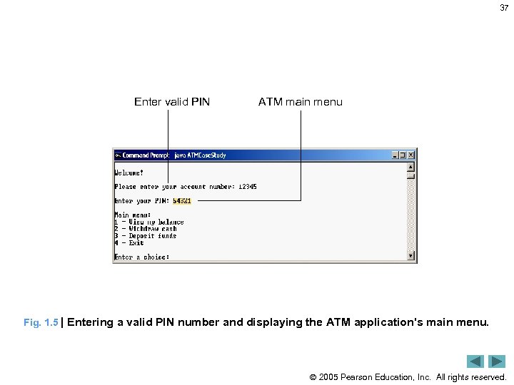 37 Enter valid PIN ATM main menu Fig. 1. 5 | Entering a valid