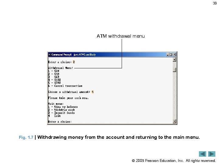 39 ATM withdrawal menu Fig. 1. 7 | Withdrawing money from the account and