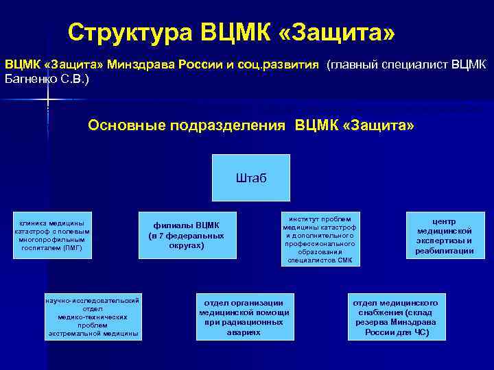 Структура ВЦМК «Защита» Минздрава России и соц. развития (главный специалист ВЦМК Багненко С. В.