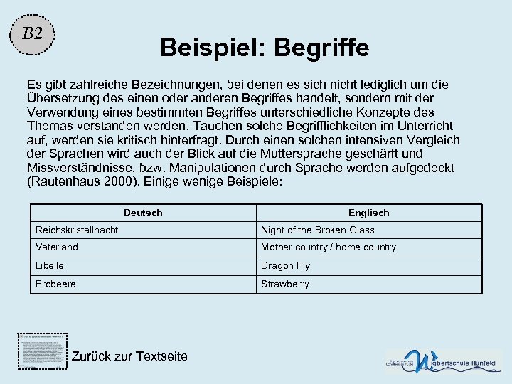 B 2 Beispiel: Begriffe Es gibt zahlreiche Bezeichnungen, bei denen es sich nicht lediglich