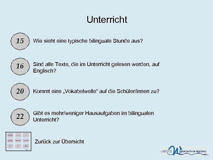 Unterricht 15 Wie sieht eine typische bilinguale Stunde aus? 16 Sind alle Texte, die