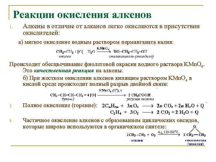 Формула горения алкенов