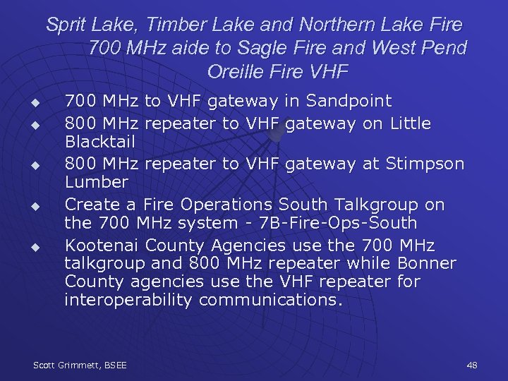 Sprit Lake, Timber Lake and Northern Lake Fire 700 MHz aide to Sagle Fire