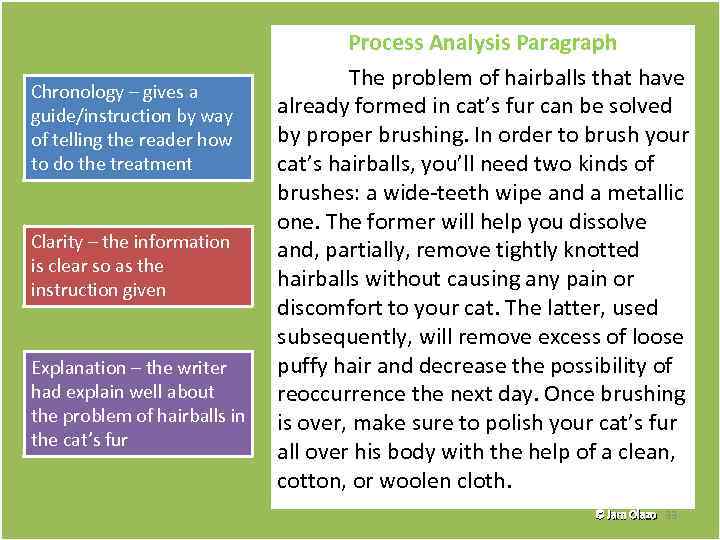 Chronology – gives a guide/instruction by way of telling the reader how to do