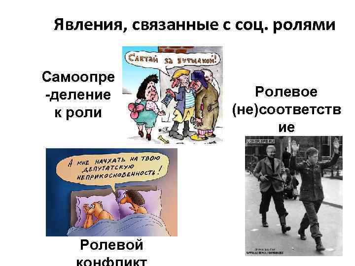 Явления, связанные с соц. ролями Самоопре -деление к роли Ролевой Ролевое (не)соответств ие 