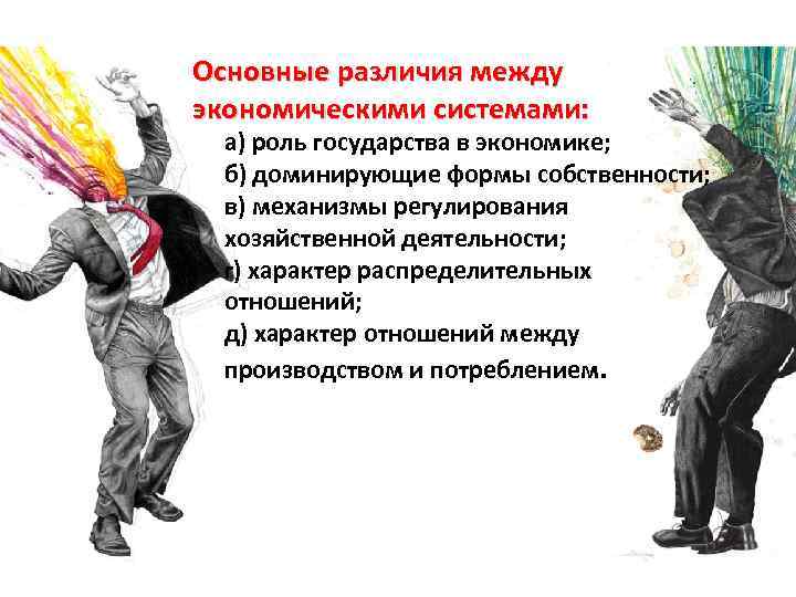 Основные различия между экономическими системами: а) роль государства в экономике; б) доминирующие формы собственности;