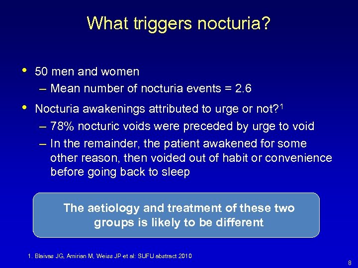 What triggers nocturia? • 50 men and women – Mean number of nocturia events
